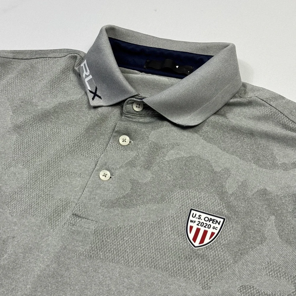 RLX Ralph Lauren Polo Shirt Mens Medium Gray Camo US Open 2020 Golf Performance